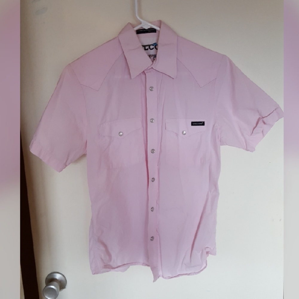Volcom pink pearl snap shirt